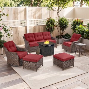 Gymojoy Outdoor Sofa Swivel Chairs with Fire Pit Table - 1 of 4