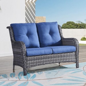SUGOLD Outdoor Loveseat Sofa, 2-Seat PE Rattan Patio Couch with Cushions, Deep Seating & High Curved Backrest for Garden, Yard, Porch, Balcony - 1 of 1