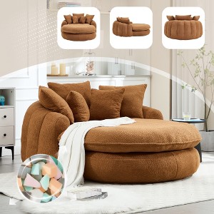 Oversized Oval Chenille Bean Bag Sofa with 3 Large and 2 Small Pillows and Wrap Around Backrest for Adults - 1 of 4