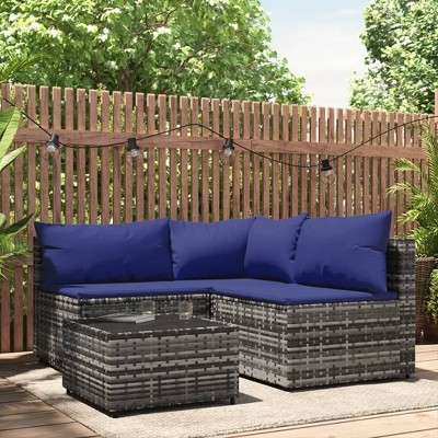 vidaXL 4 Piece Patio Lounge Set with Cushions Gray Poly Rattan