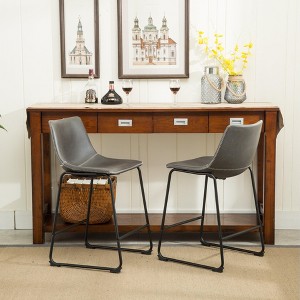 Roundhill Furniture Lotusville Vintage PU Leather Counter Height Stools, Antique Gray, Set of 2 - 1 of 4