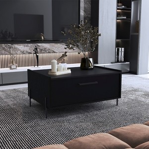 Coffee Table 15.6inH, 1 shelf, 4 legs, Black - 1 of 1