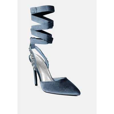 Wallis Blue Velvet Diamante Stud Tie Up Sandals