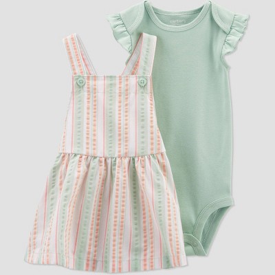 Image of Carter's Just One You®️ Baby Girls' Striped Top and Bottom Set - Sage Green/Peach Orange 6M