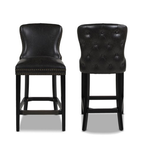 Jennifer Taylor Home Sonoma 28 inch Upholstered Armless Counter Height Bar Stool Set of 2 Vintage Black Brown Faux Leather