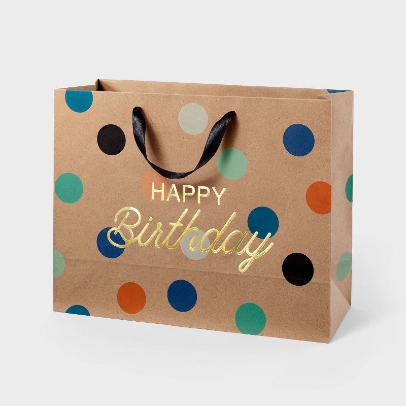 &#34;Happy Birthday&#34; Dots on Kraft Medium Gift Bag - Spritz&#8482;, 1 of 4
