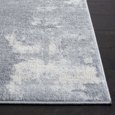 Light Grey and Ivory Abstract Synthetic Runner Rug