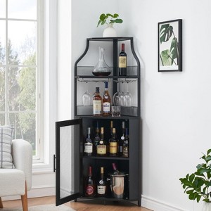 Corner Bar Cabinet with Glass Holder, Industrial Wine Cabinet with Adjustable Shelf, Liquor Cabinet Bar Cabinet, Corner Display Cabinet - 1 of 4