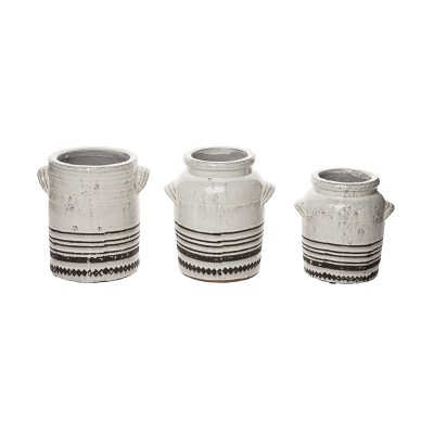 VIP Terracotta 9.06 in. White Vase with Lines Set of 3