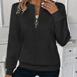 Women's Pullover Knit Half - Zip Sweatshirt Long Sleeve Casual Top - 1 of 3