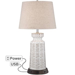 360 Lighting Country Cottage Table Lamp Ceramic USB and AC Power Outlet Workstation Charging Base 26" High White Tan Shade Bedroom (Color May Vary) - 1 of 4