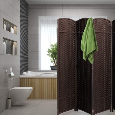 Chocolate Brown 8-Panel Folding Room Divider with Woven Straps