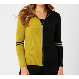 Women's Two Tone Ribbed Zip Up Cardigan - Angel Apparel - 1 of 2