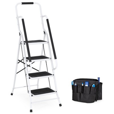 Folding Steel 4-Step Ladder w/ Hand Rail, Wide Steps, 330lbs Capacity –  Best Choice Products