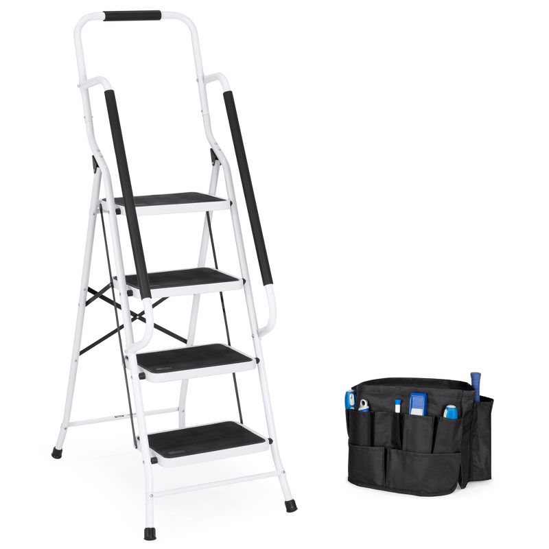 Best Choice Products 4-Step Portable Folding Anti-Slip Steel Ladder w/ Handrails, Attachable Tool Bag, 1 of 8