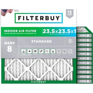 Filterbuy 23.5x23.5x1 Air Filter (12-Pack), Pleated MERV 8 Dust Defense Replacement HVAC AC Furnace Filters (Actual Size: 23.38 x 23.38 x 0.75) - 1 of 4