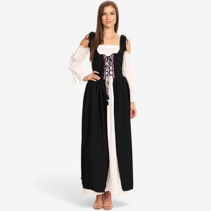 Anna-Kaci Women's Renaissance Lace-Up Overdress with Shoulder Tie Straps - Small, Black - 1 of 4