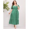 Women Plus Size V Neck Wrap Maxi Dress High Waist Ruffle Summer Casual Dress with Belt Short Sleeve - 2 of 4