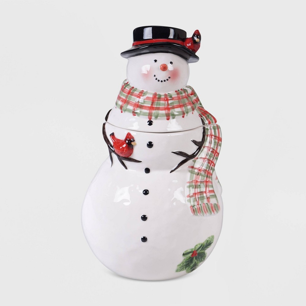 70oz Porcelain Watercolor Snowman Cookie Jar  - Certified International