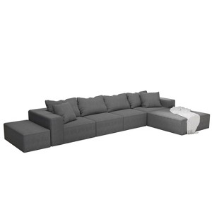 Modern Upholstered Sectional Sofa Couch Set, Modular 132" L-Shaped Sectional Living Room Sofa Set with 6 Cushions - 1 of 4