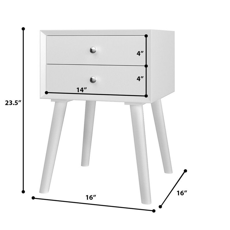 Costway 2PCS Wooden Nightstand Mid-Century End Side Table W/2 Storage Drawers, 3 of 13
