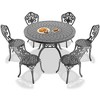 7-Piece Patio Set: Round Table & 4 Chairs - Cast Aluminum, All-Weather/Umbrella Hole & Adjustable Legs for Balcony/Backyard - 3 of 4