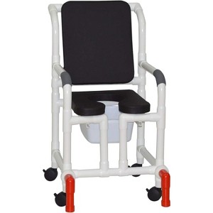 MJM International Corporation Shower chair 18 in width 3 in BLACK seat cushion padded back true vertical open 10 qt slide mode pail 300 lb wt - 1 of 1