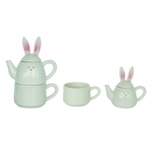 Transpac Ceramic 9.25" Stacked Bunny Teapot Mug Set