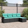 vidaXL 5 Piece Patio Sofa Set with Cushions Black Poly Rattan - Black and Blue Without Table - 2 of 4