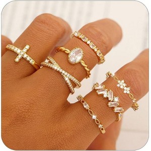 4-11 Gold Silver Rings For Women Non Tarnish Gold Plated Engagement Bands Dainty 14K Gold - 1 of 4