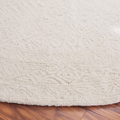 Ivory Geometric Handmade Wool Round Tufted Rug, 6'