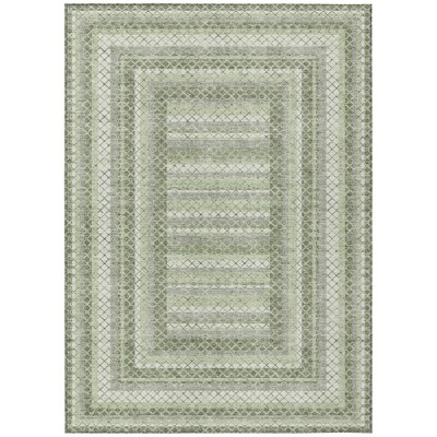 Artichoke Green And Gray Geometric Washable Indoor Outdoor Area Rug