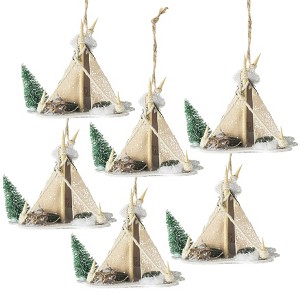 Gulches Set of 6 Charming 5"x3.5"x4" Cardboard Lit Tent Ornaments - Decorative Hanging Accents for Christmas Trees and Holiday Celebrations - 1 of 4