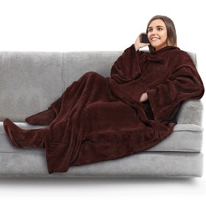 PAVILIA Wearable Blanket with Sleeves and Foot Pockets, Fleece Warm Snuggle Pocket Sleeved Throw for Women Men Adults - 1 of 4