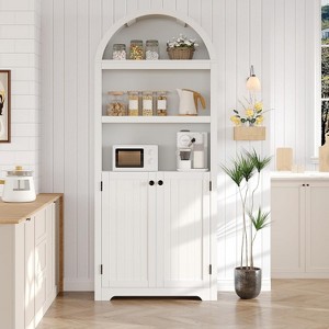 GAOMON 72'' Tall Arched Cabinet, 5 Tier Arched Bookshelf with Double Doors & Adjustable Shelf - 1 of 4