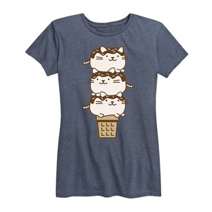 Women's - Instant Message - Kawaii Ice Cream Cats Short Sleeve Graphic T-Shirt - 1 of 4