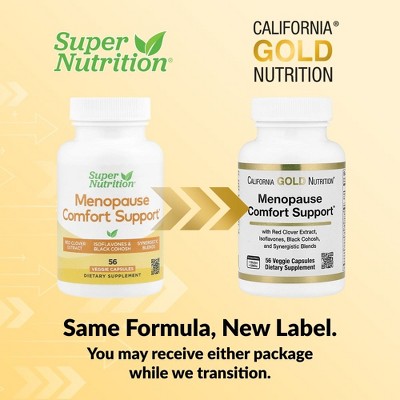 Super Nutrition Menopause Comfort Support with Folate, Red Clover Extract, Vitamin B12, and Soy Germ Extract, 56 Veggie Capsules