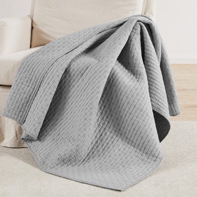 Hand-Stitched Light Grey Cotton Quilted Throw 50x60