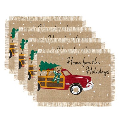 Home For the Holidays Burlap Placemat, Set of 4 - 13" x 19" - Elrene Home Fashions