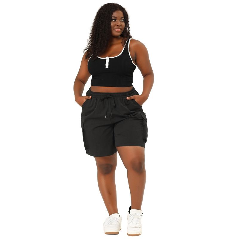 Agnes Orinda Women's Plus Size Drawstring Elastic High Waist Pockets Casual Cargo Shorts, 3 of 7