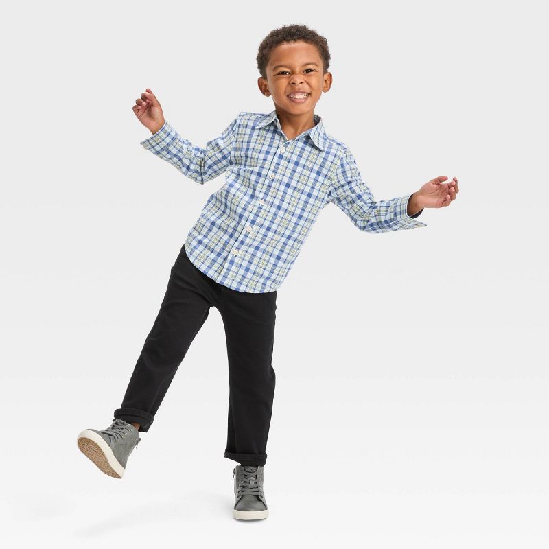 OshKosh B'gosh Toddler Boys' Short Sleeve Plaid Woven Button-Down Shirt - Navy Blue, 3 of 4