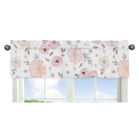 Sweet Jojo Designs Window Valance - Watercolor Floral - Pink/gray