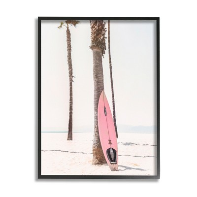 Stupell Industries Pink Surfboard on Coast Framed Giclee Art