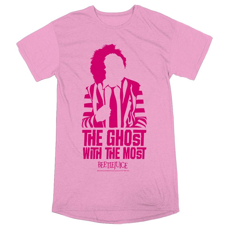 Beetlejuice "Ghost With the Most" Silhouette Women's Pink Heather Sleep Shirt, 1 of 3