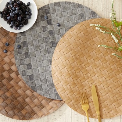 Gray Basketweave Round Vinyl Placemat Set of 4