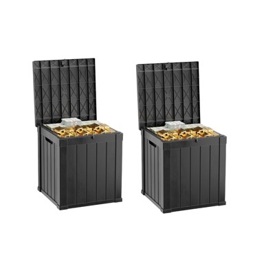 VisioGear Deck Boxes, 2-Piece 45 Gal Outdoor Storage Deck Box, Small Patio Storage Bin for Garden Tools, Brown, 30.75"*17.13"*21.85"