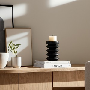 Wood Accordion Candle Holder, Black Finish, Decorative Candle Holder for Centerpieces, Home Decor, and Ambient Lighting Decorative - 1 of 4