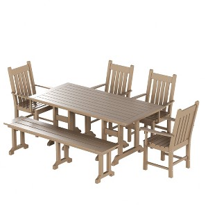 WestinTrends 6 Piece Outdoor Patio Dining Set Outdoor Table and Bench Armchair Set - 1 of 4