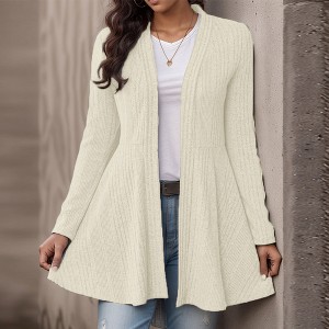 Womens Cardigan Ribbed Brushed Waist Open Front Long Sleeve Casual Sweater Knit Cardigan - 1 of 1