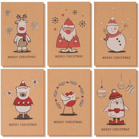 Best Paper Greetings 36 Pack Kraft Merry Christmas Greeting Cards With  Envelopes, 6 Holiday Yuletide Character Designs, 4 X 6 In : Target